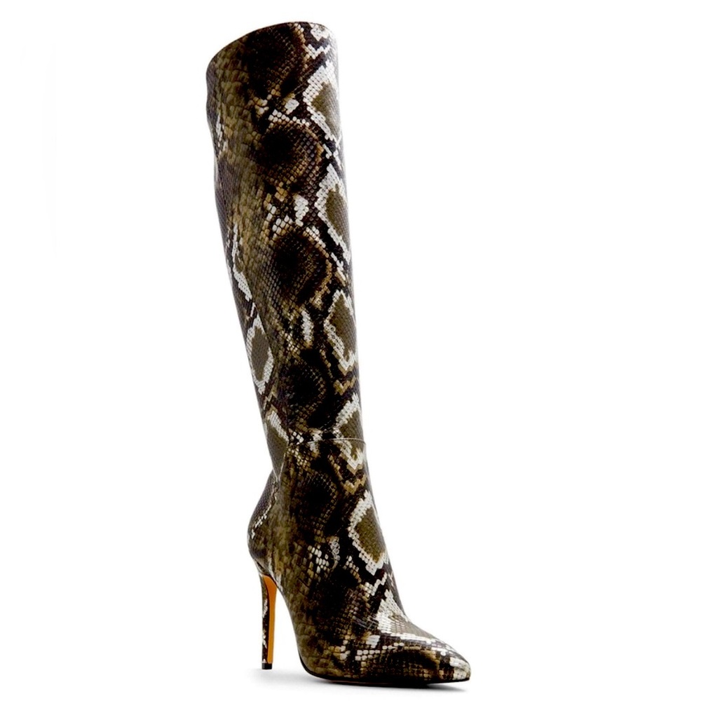 Aldo knee-high snake print stiletto boots, size 9.